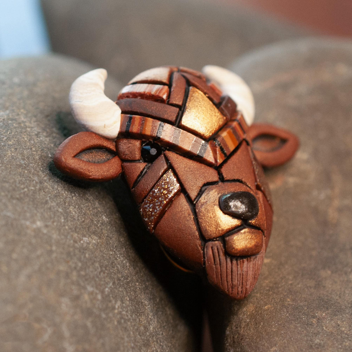 Bison Lapel Pin, Rustic Brown Buffalo Wildlife Accessory, Native American Species Brooch, Western Gift Idea, USA Made by hand, Cute Animal