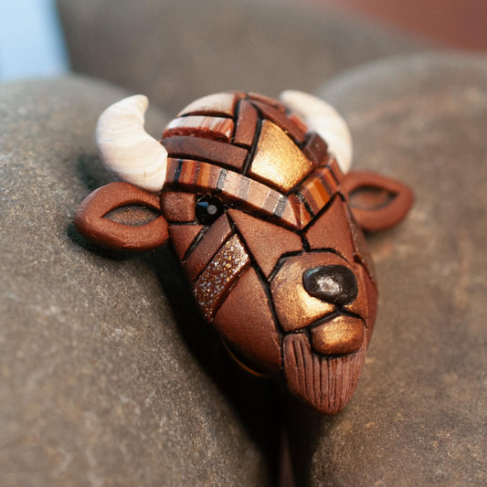 Bison Lapel Pin, Rustic Brown Buffalo Wildlife Accessory, Native American Species Brooch, Western Gift Idea, USA Made by hand, Cute Animal