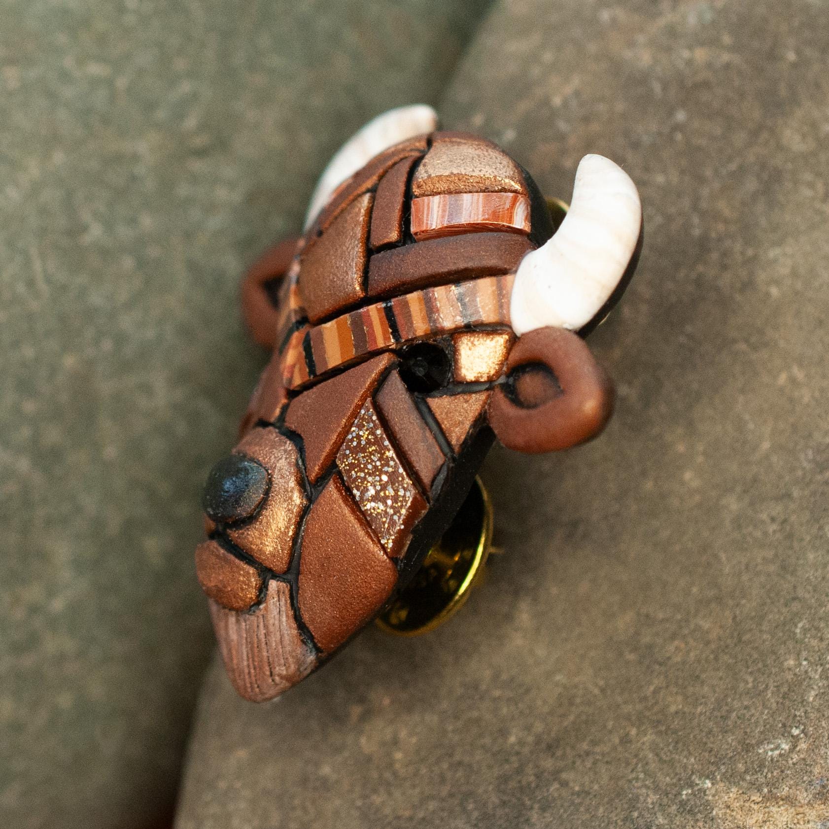 Bison Lapel Pin, Rustic Brown Buffalo Wildlife Accessory, Native American Species Brooch, Western Gift Idea, USA Made by hand, Cute Animal